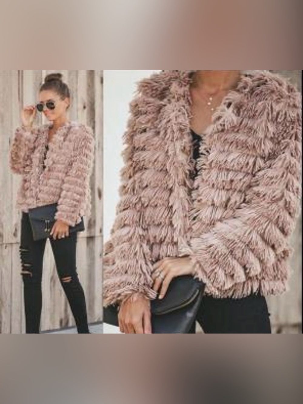 Altar'd State Beige Shag Faux Fur Teddy Jacket Large